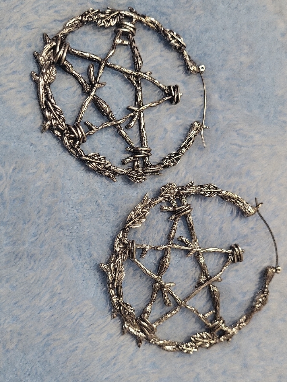 3 Inch Silver Twisted Wire Pentagram Hoop Earrings